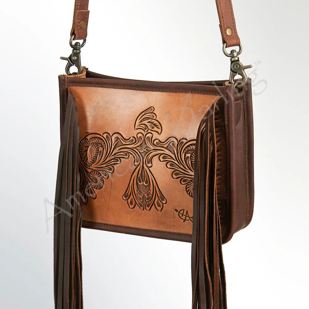 American Darling Cross Body Bag, Hand Tooled Floral Carved Vegetable-Tanned Leather, Western Handcrafted Leather Purse 1