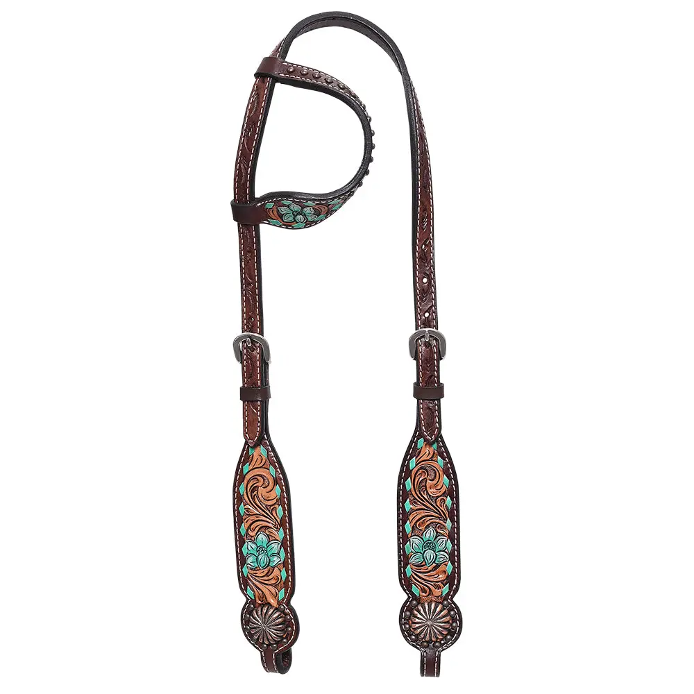 Hilason Western Horse Floral Headstall Breast Collar One American Leather Tack Set 4