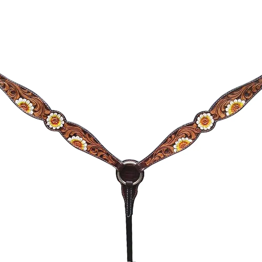 Hilason Western Horse Floral Headstall Breast Collar One Ear Headstall Wither Strap American Leather Tack Set 3