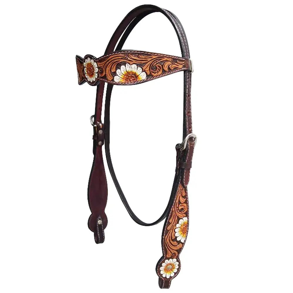 Hilason Western Horse Floral Headstall Breast Collar One Ear Headstall Wither Strap American Leather Tack Set 3