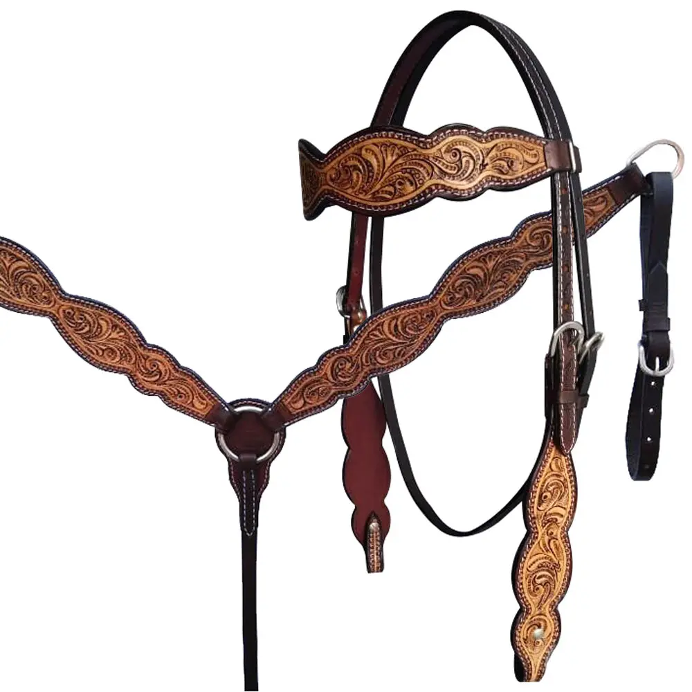 Hilason Western Horse Floral Headstall Breast Collar American Leather Tack Set 4