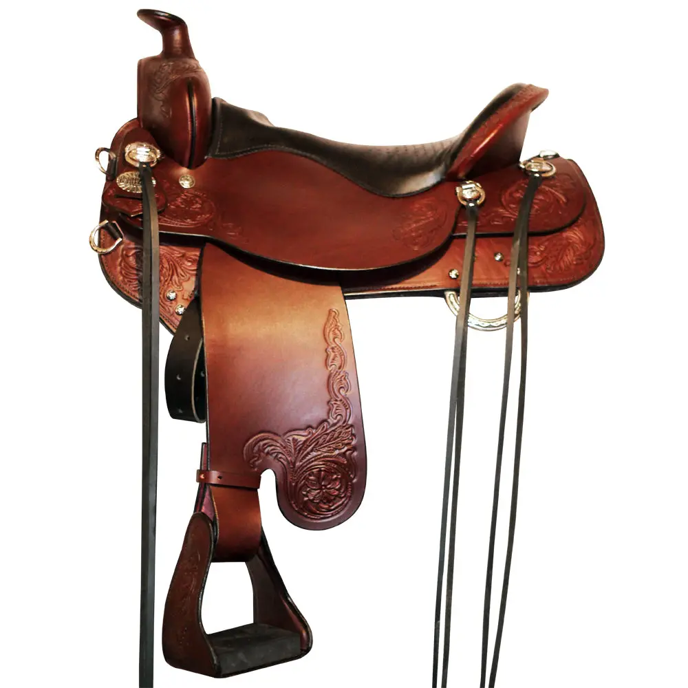 Western Full Skirt Leather Covered Tooled Chrome Stirrup Medium 1