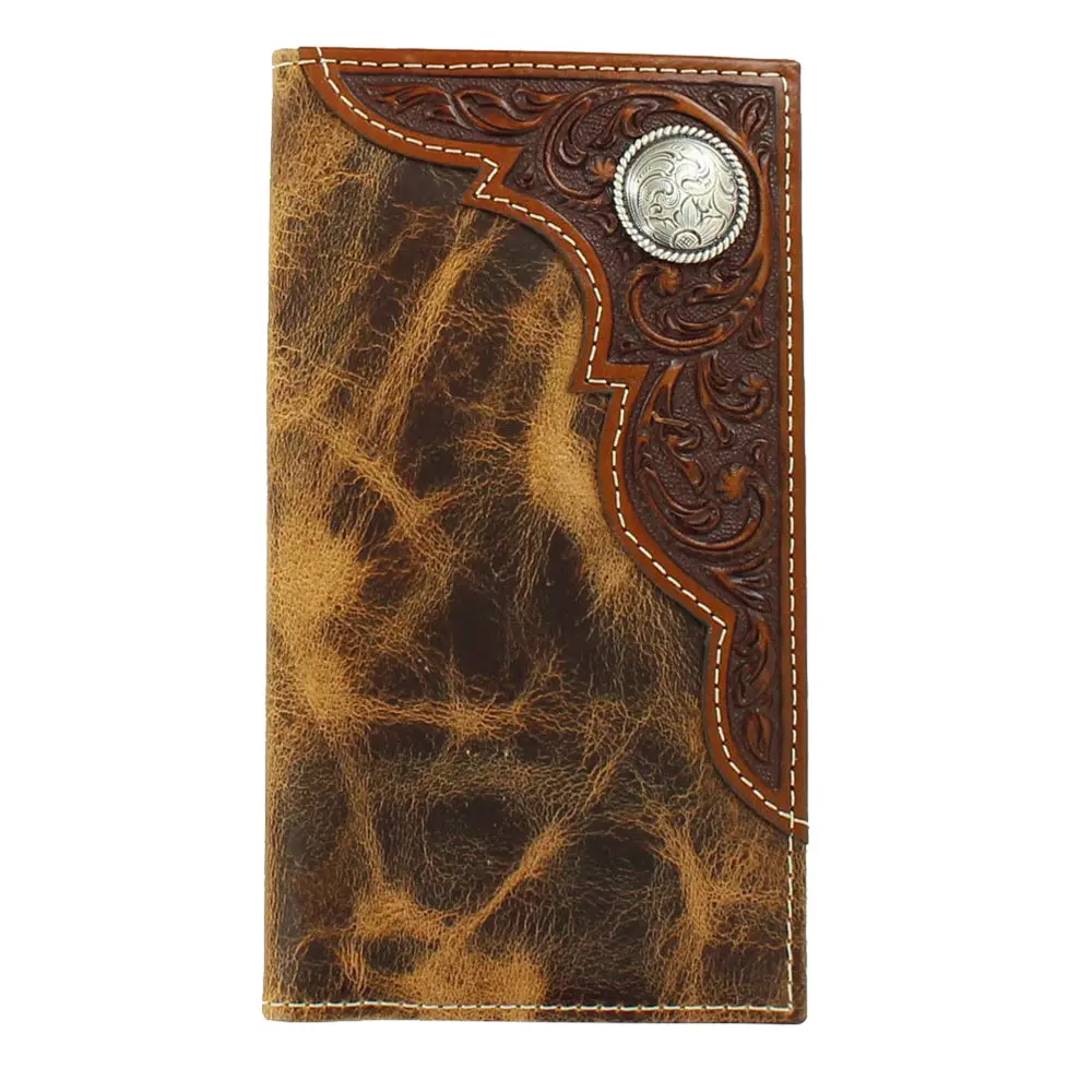 Ariat Western Mens Wallet Rodeo Leather Concho Distressed Tan 1