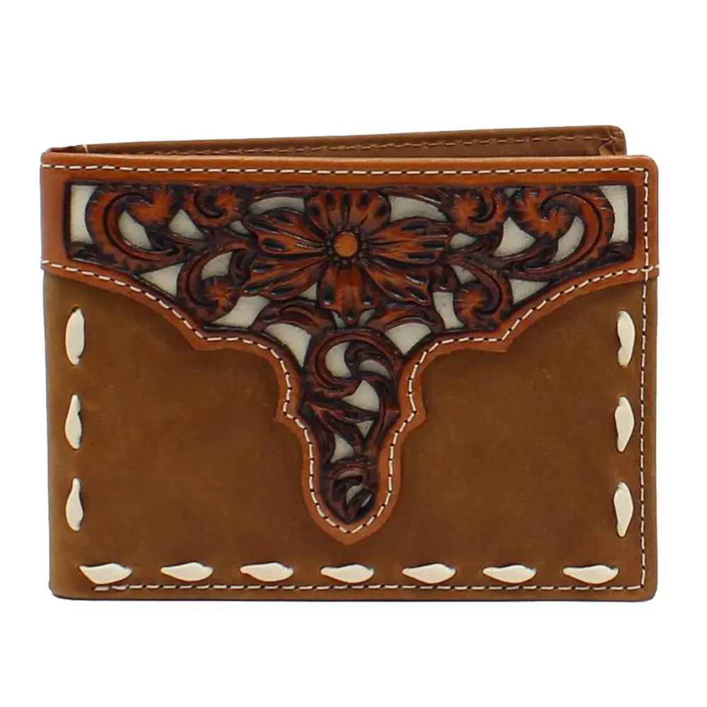 Ariat Western Mens Wallet Passcase Bifold Leather Laced Floral Brown 1