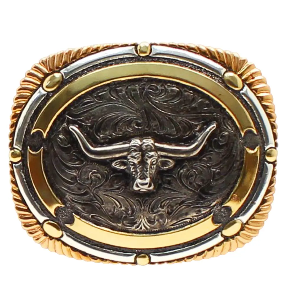 4 X 3 1/2 In M&F Western Crumrine Classic Longhorn Rectangle Buckle 1