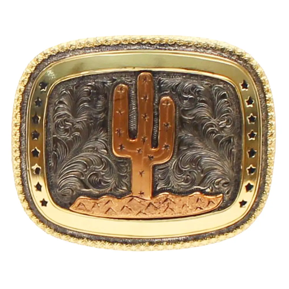 4 X 3 1/4 In M&F Western Crumrine Desert Cactus Stars Rectangle Buckle 1