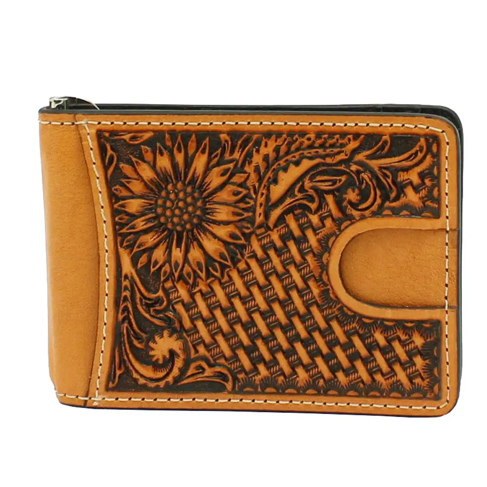 One Size Nocona Bifold Sunflower Money Clip Western Men Wallet Tan 1