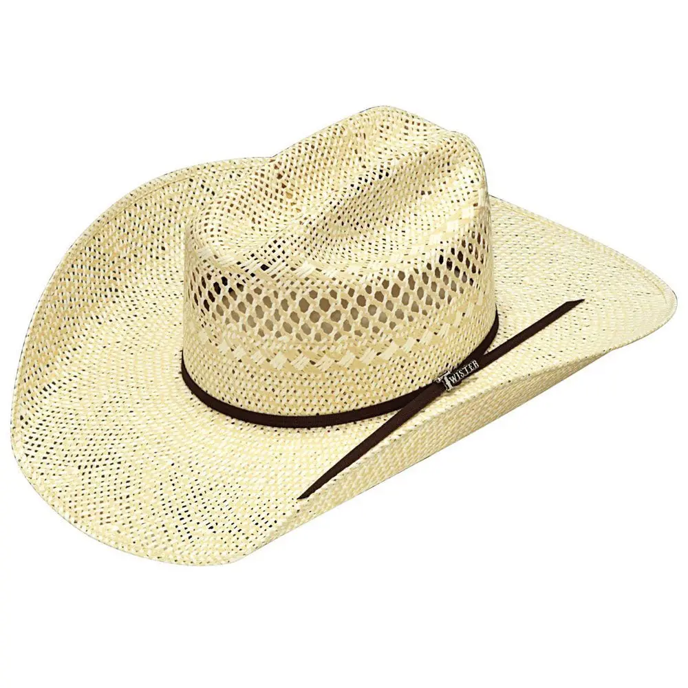 Size 7.625 Mf Western Twister Cowboy Hat Adult Straw Weave Hatband Ivory 1
