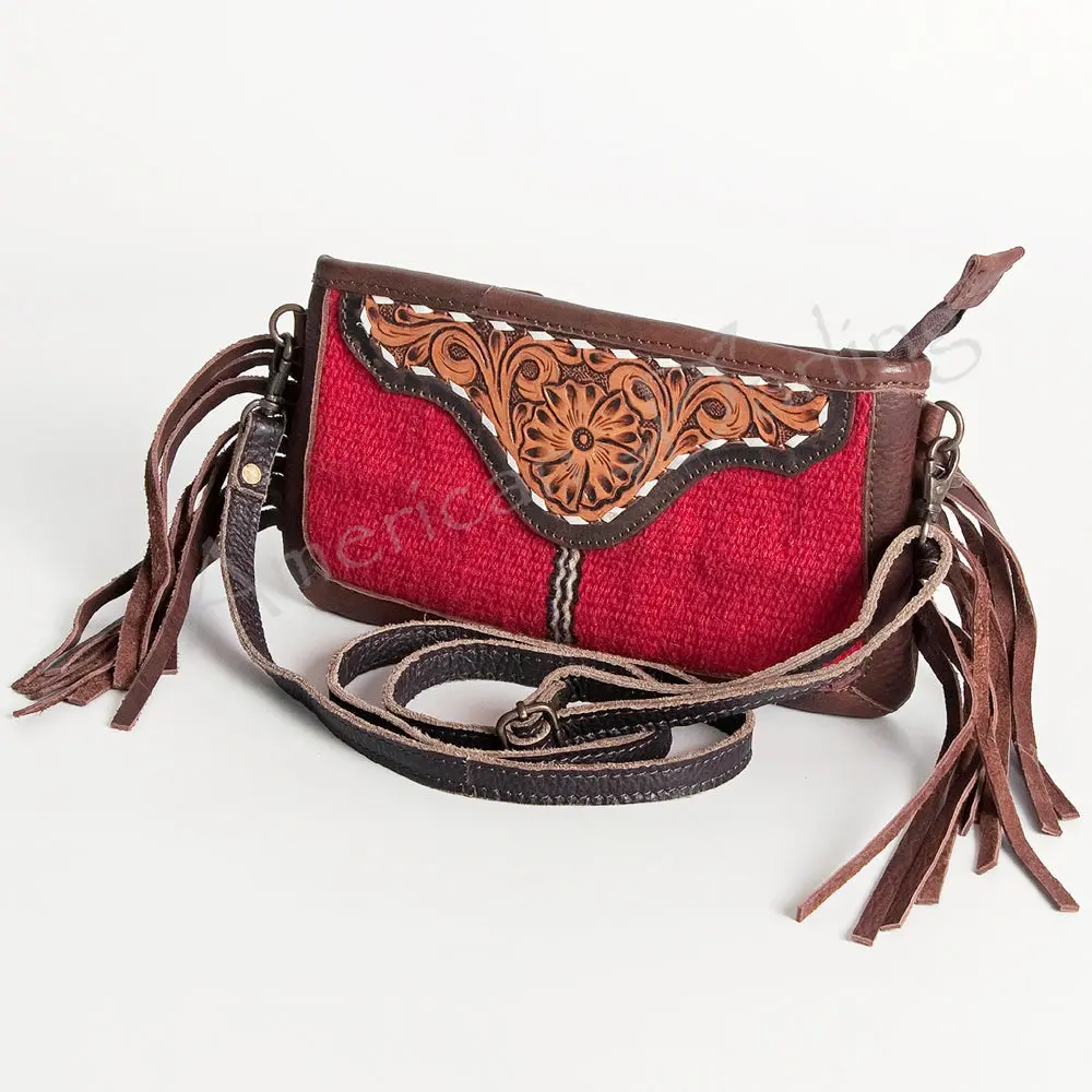 American Darling Hand Tooled Floral Fringed Saddle Blanket Messenger Bag Eco-Friendly Genuine Leather Crossbody Ykk Zipper 1