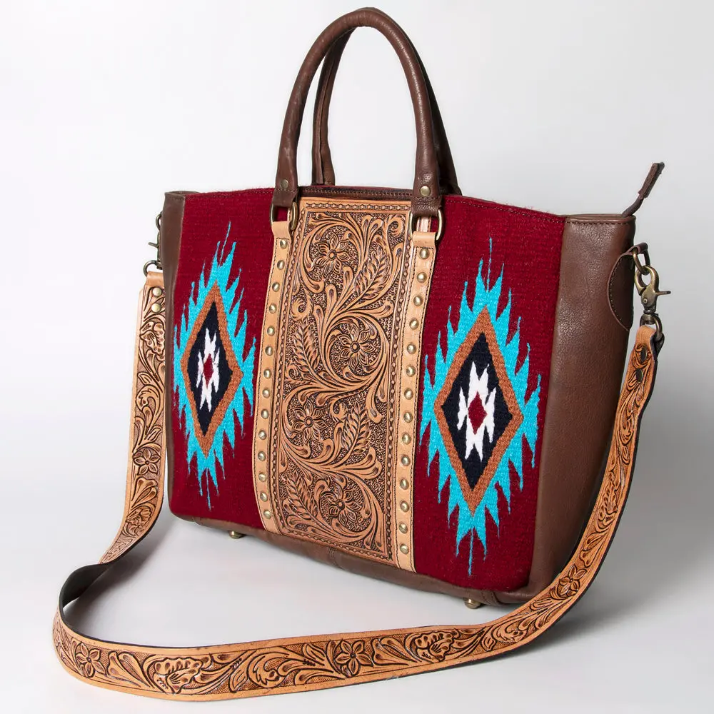 American Darling Hand Tooled Floral Carved Saddle Blanket Tote Bag Eco-Friendly Genuine Leather Ykk Zipper 1
