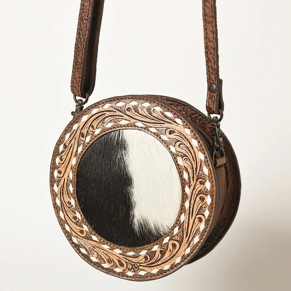 American Darling Canteen Bag Hand Tooled Hair On Genuine Leather Western Women | Handbag Purse Travel Clutch 1