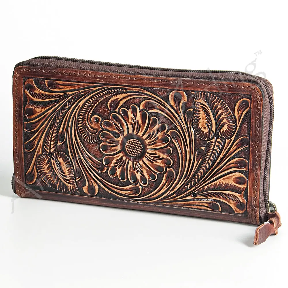 American Darling Wallet Hand Tooled Genuine Leather Women Bag Western Handbag Purse 2