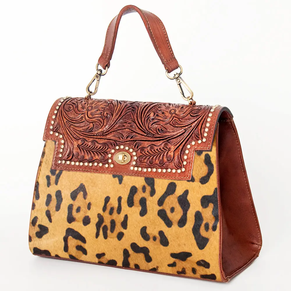 American Darling Leopard Print Leather Western Handbag With Top Handle 1