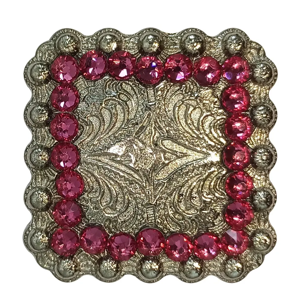 Hilason Western Screw Back Square Pink Rhinestone Concho Nickle Cowgirl | Belt Slotted Conchos 1