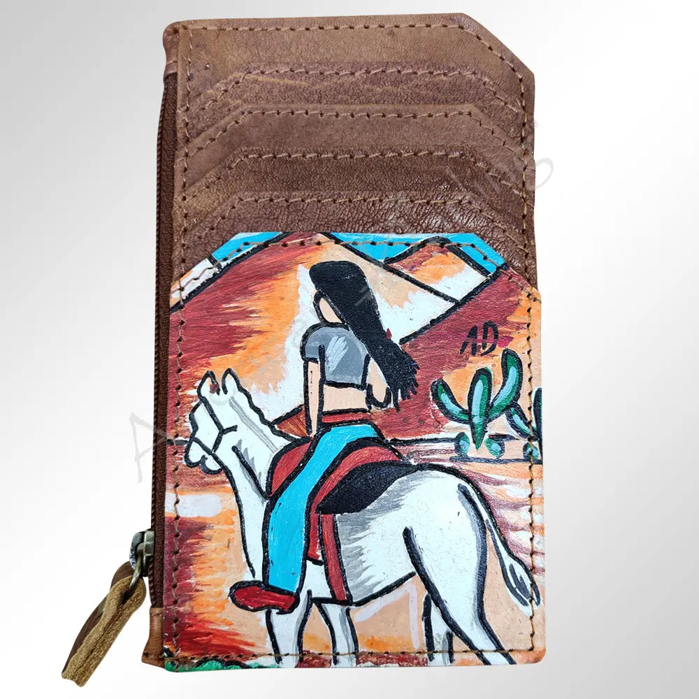 Ameran Darling Women's Card Holder Hnad Painted Full Grain Genuine Leather Handbag And Ladies Purse 1