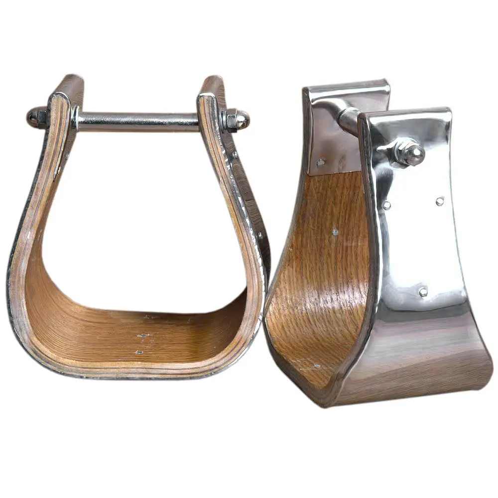 Bar H Equine Western Horse Heavy-Duty Nickle Plated Wooden Stirrups 1