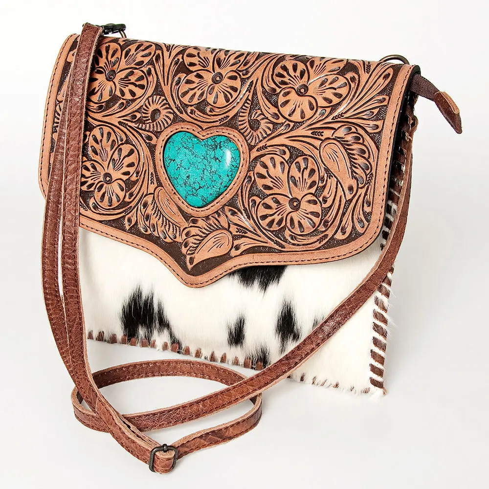 American Darling Crossbody Hand Tooled Hair On Full Grain Genuine Leather Western Women Bag Handbag Purse | For Cute 1