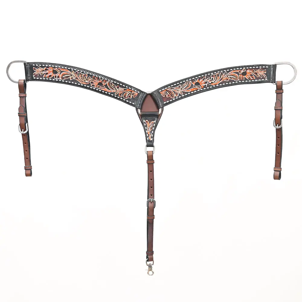 Bar H Equine Genuine Horse Hand Tooled Leather Curved Breast Collar Brown 1