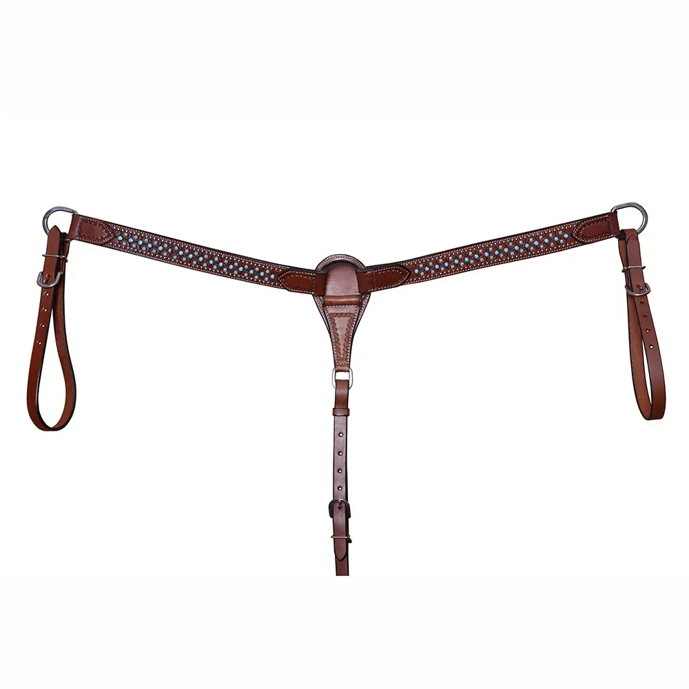 Bar H Equine Western Horse Genuine Leather Breast Collar Tan 1