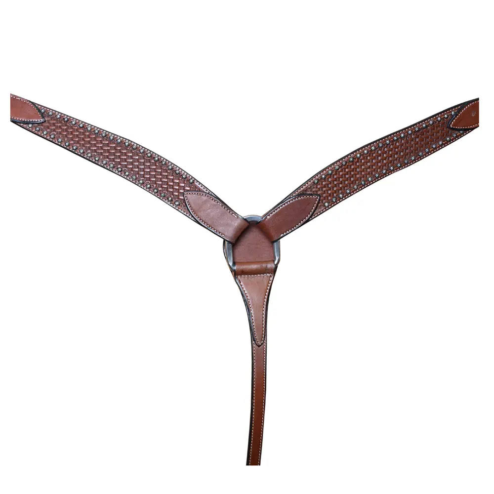 Bar H Equine Genuine Horse Hand Tooled Basketweave Leather Breast Collar Brown 1