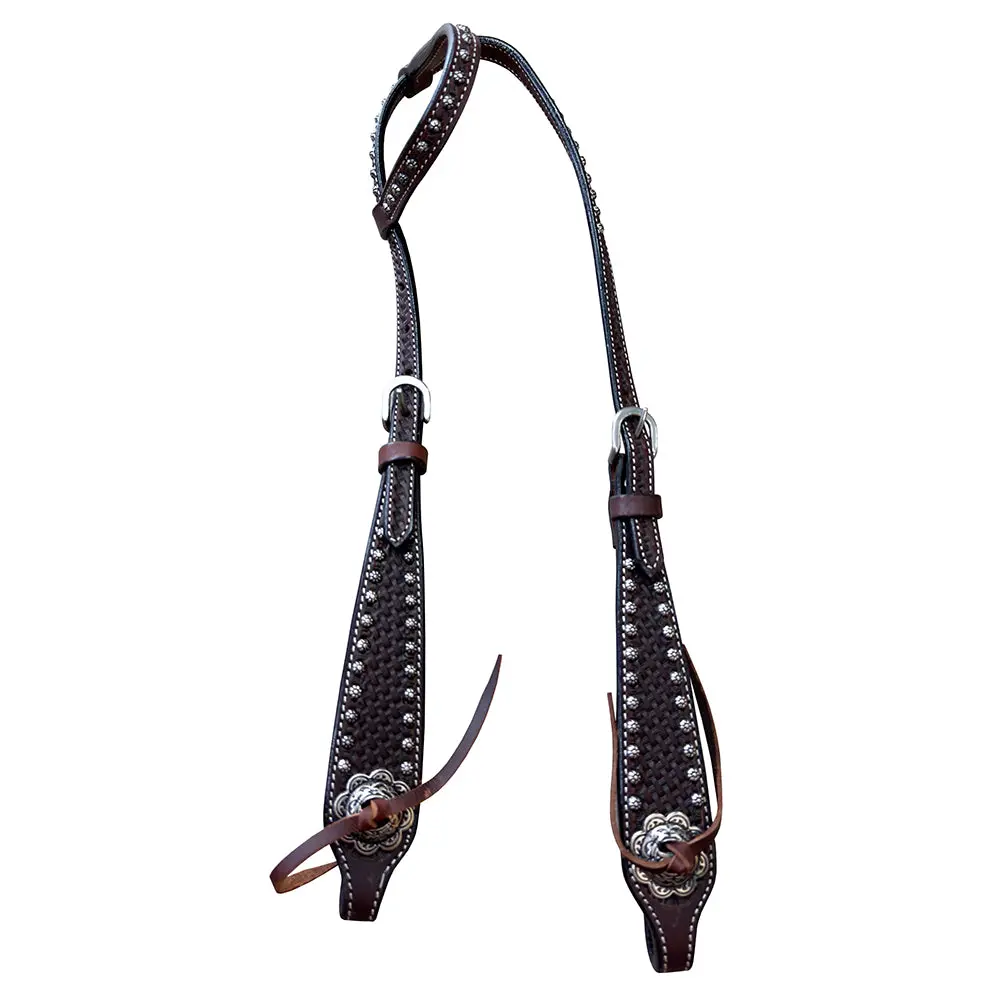 Bar H Equine Western Horse Genuine Leather Hand Tooled One Ear Headstall Dark Brown 1