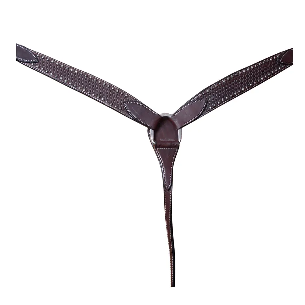 Bar H Equine Genuine Horse Hand Tooled Basketweave Leather Breast Collar Dark Brown 1