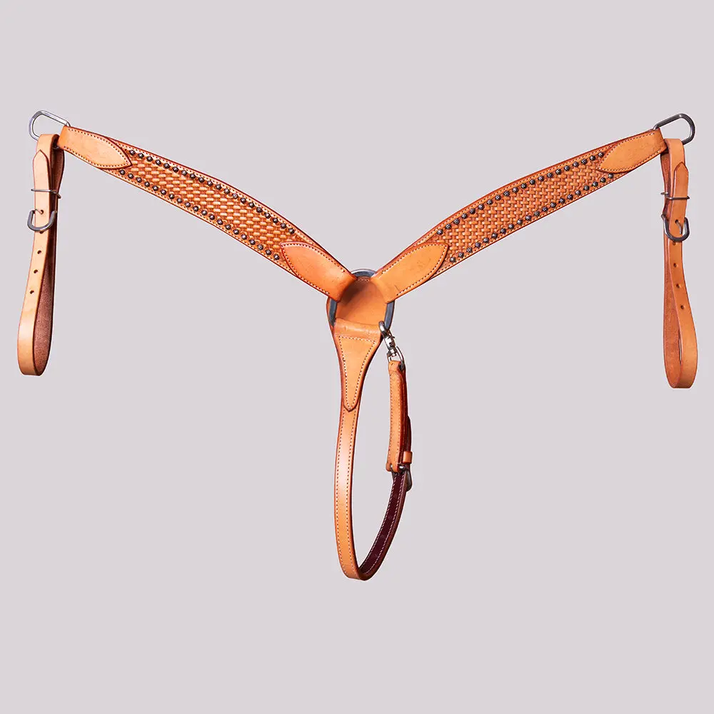 Bar H Equine Western Horse Basket Weave Genuine Leather Breast Collar Tan 1