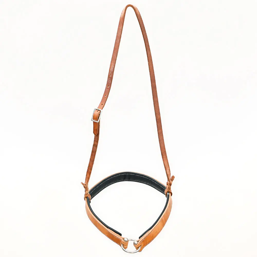 Bar H Equine Western Horse Genuine Leather Hand Tooled Nose Band Tan 2