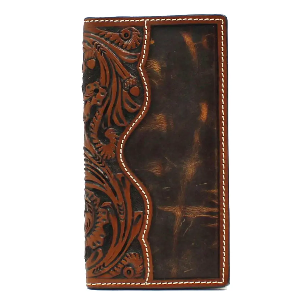 3D Western Mens Wallet Rodeo Leather Tooled Floral Brown 1