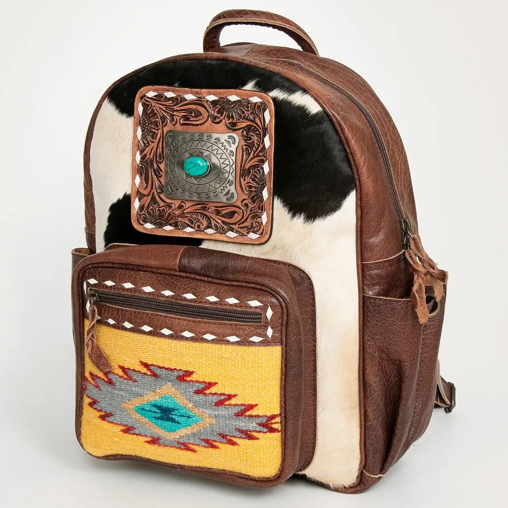 American Darling Backpack For Women, Hand Tooled Floral Leather & Hair-On Cowhide Western Bag, Woven Saddle Blanket & Ykk Zipper 1
