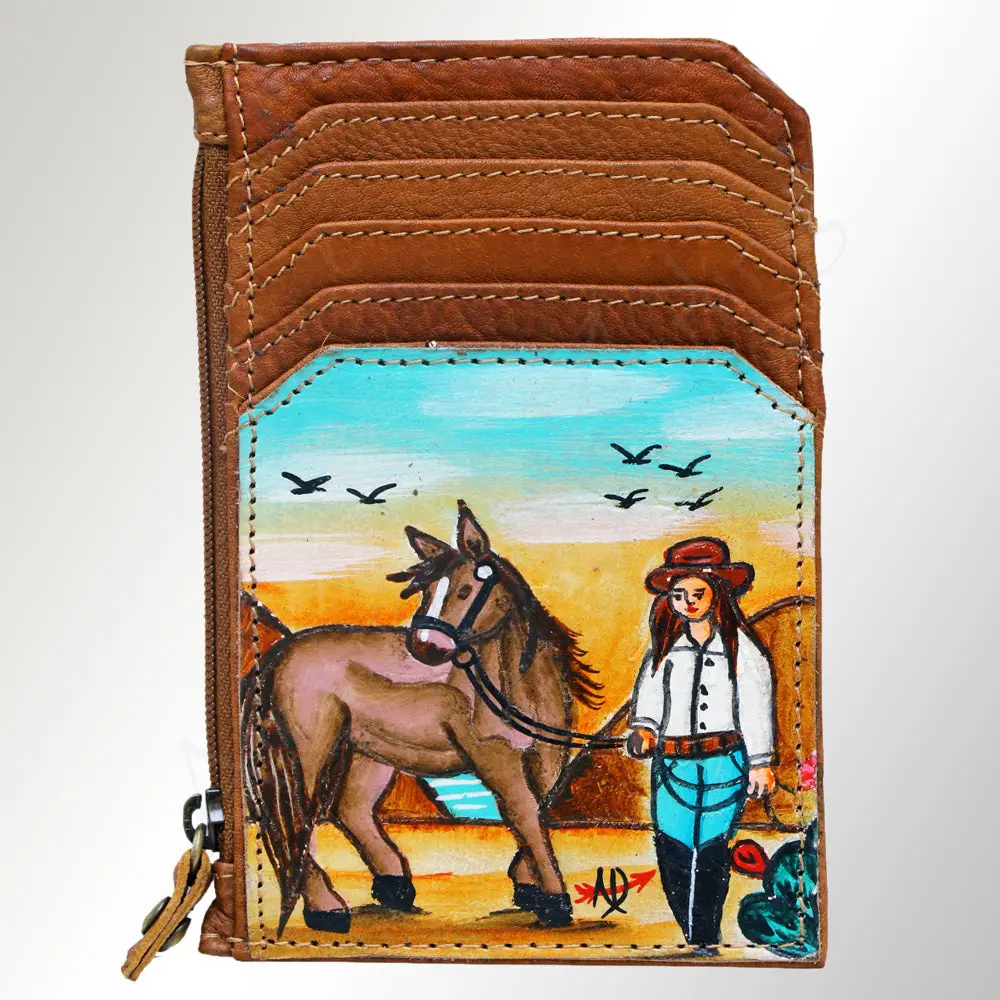 Ameran Darling Women's Card Holder Hnad Painted Full Grain Genuine Leather Handbag And Ladies Purse 1