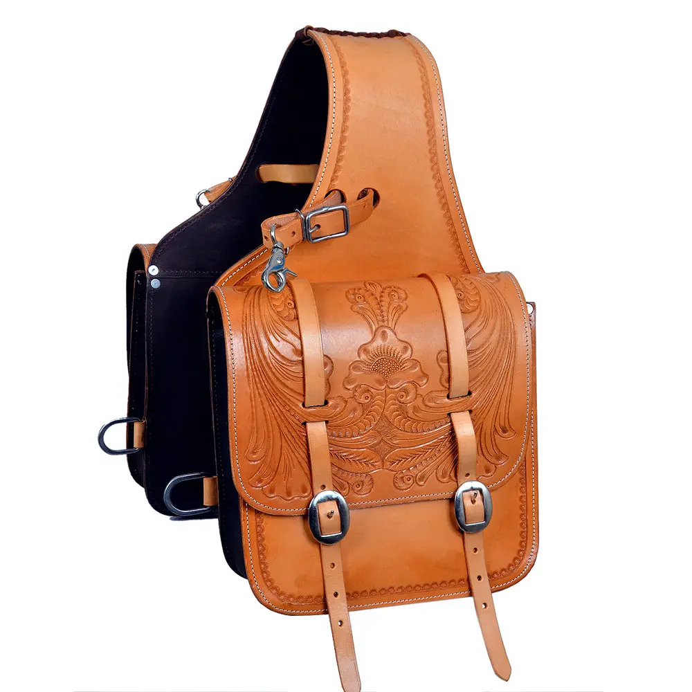 Hilason Soft Leather Horse Saddle Bag Tan | Equestrian Western Adjustable Closure 1