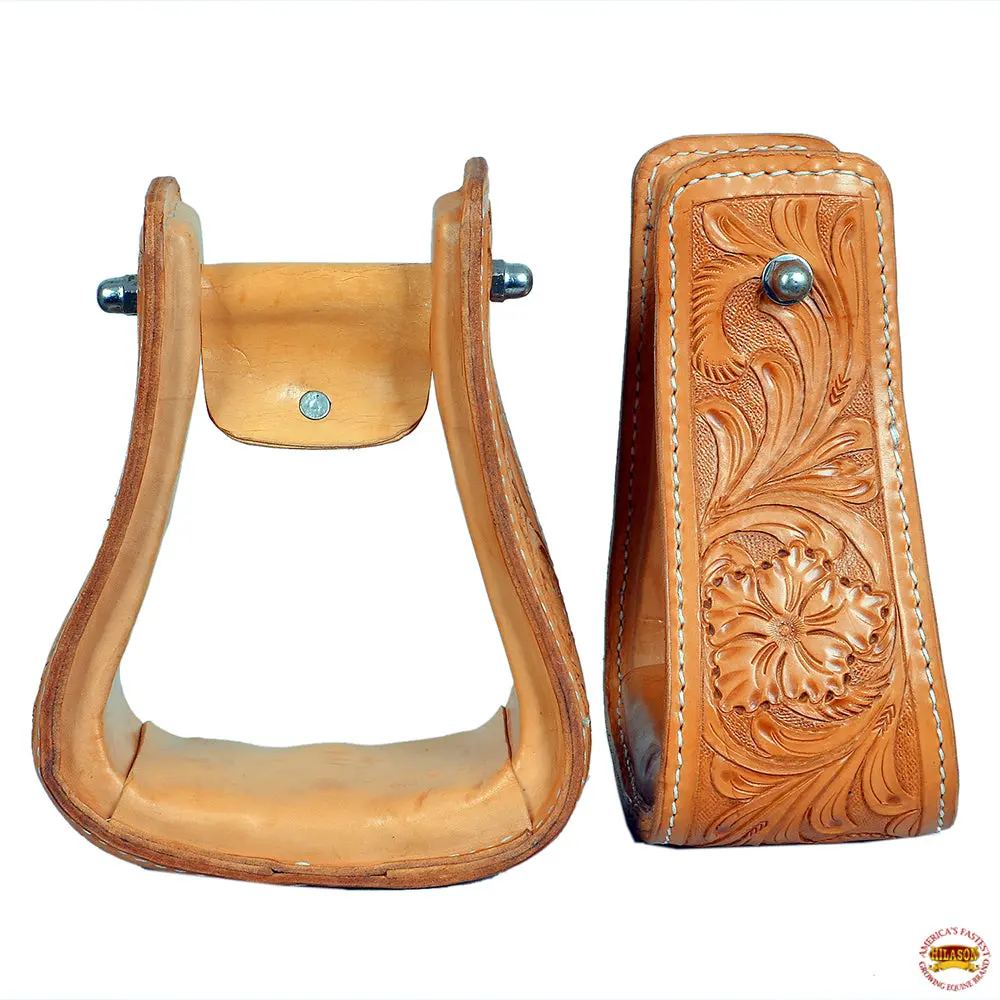 Hilason Horse Western Saddle Leather Floral Stirrups Pair | For Barrel Racing Horses 1
