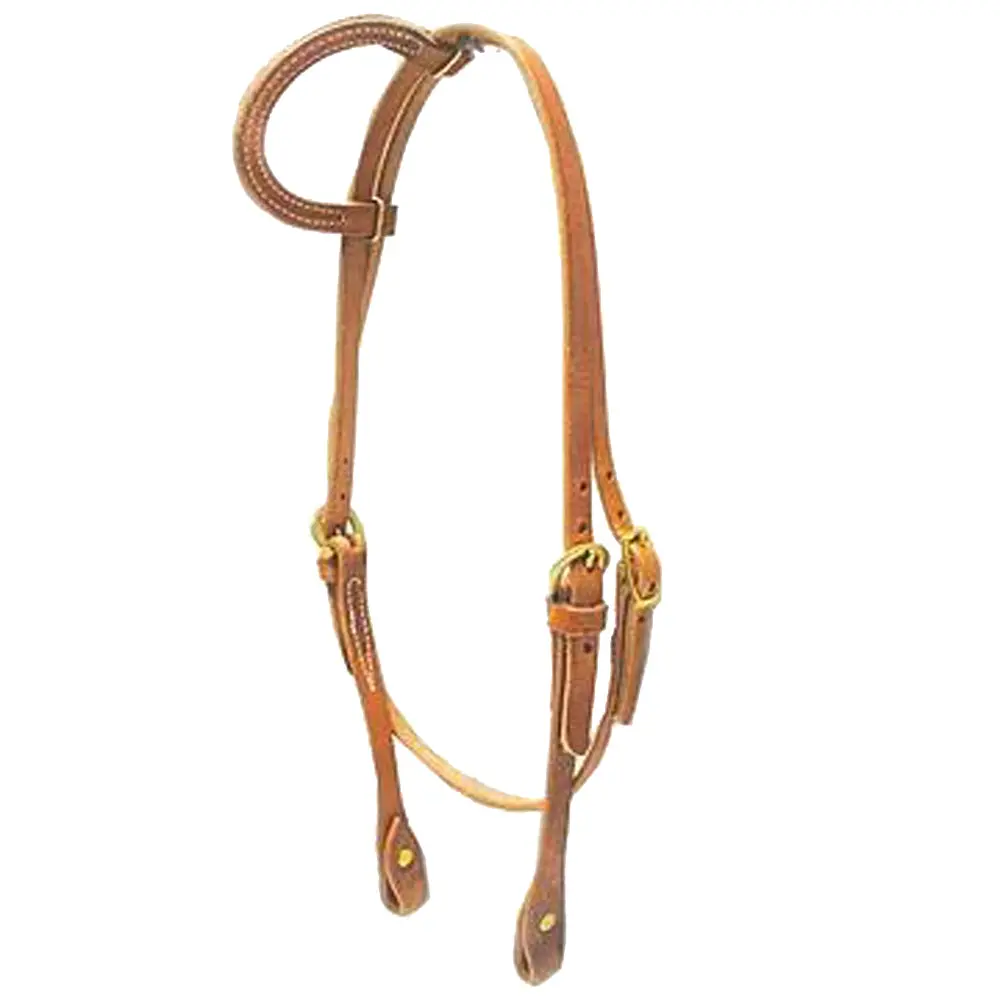 Hilason Single Ear Horse Headstall W/ Chicago Screw Cheeks Tan 1