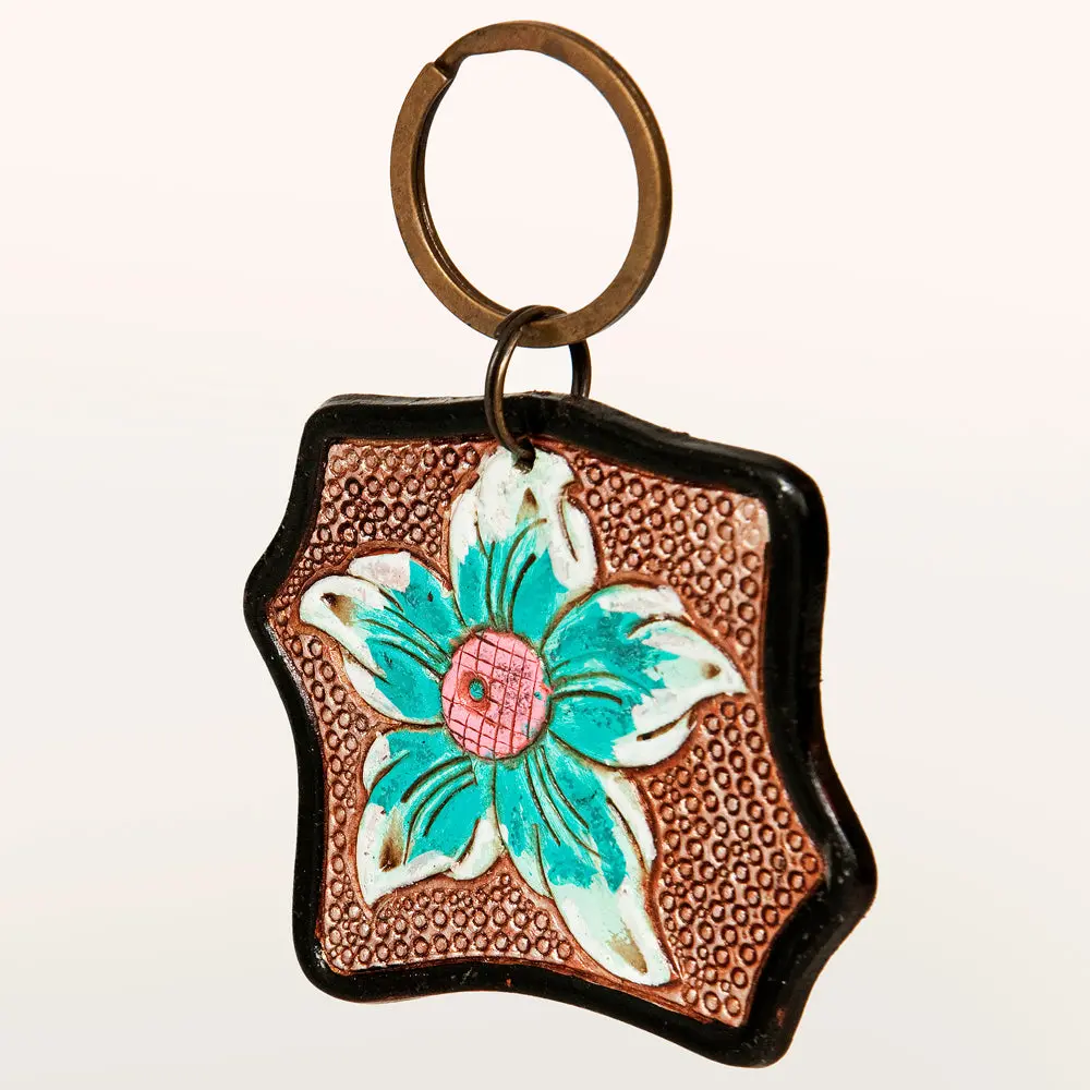 American Darling Adkr179 Hand Tooled Carved Genuine Leather Keyring 1