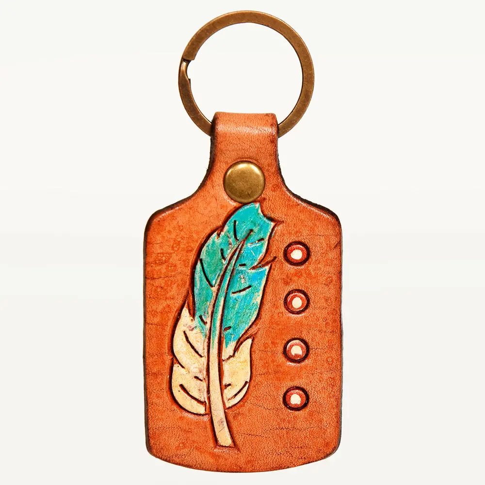 American Darling Adkr195 Hand Tooled Carved Genuine Leather Keyring 1