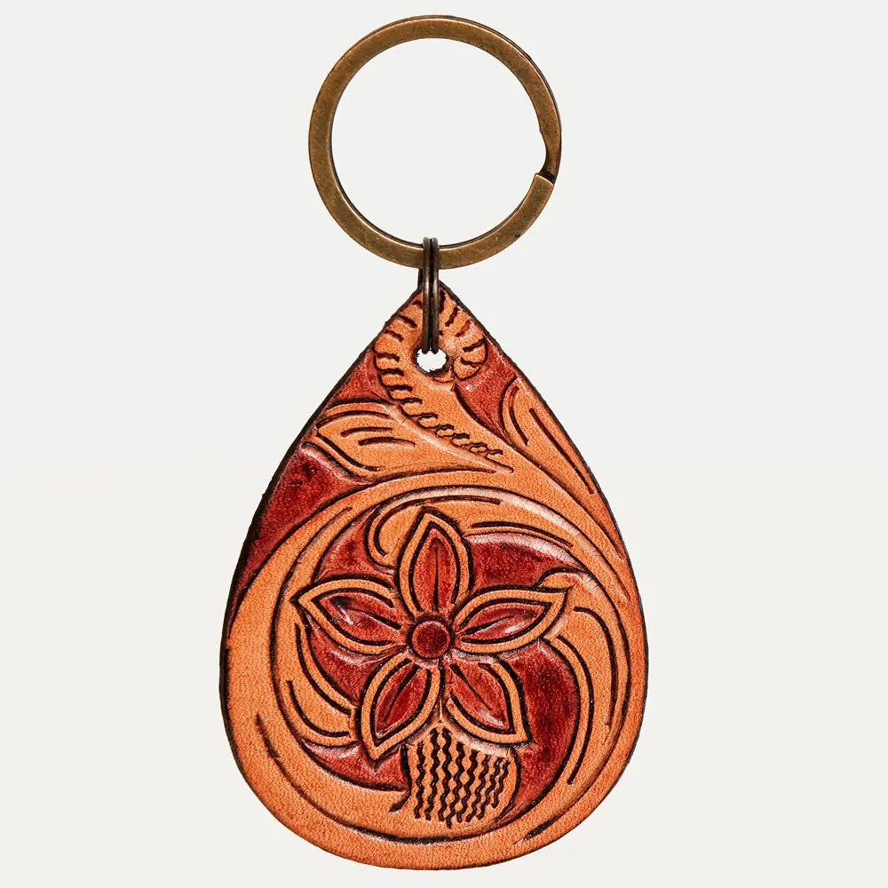 American Darling Adkr205 Hand Tooled Carved Genuine Leather Keyring 1