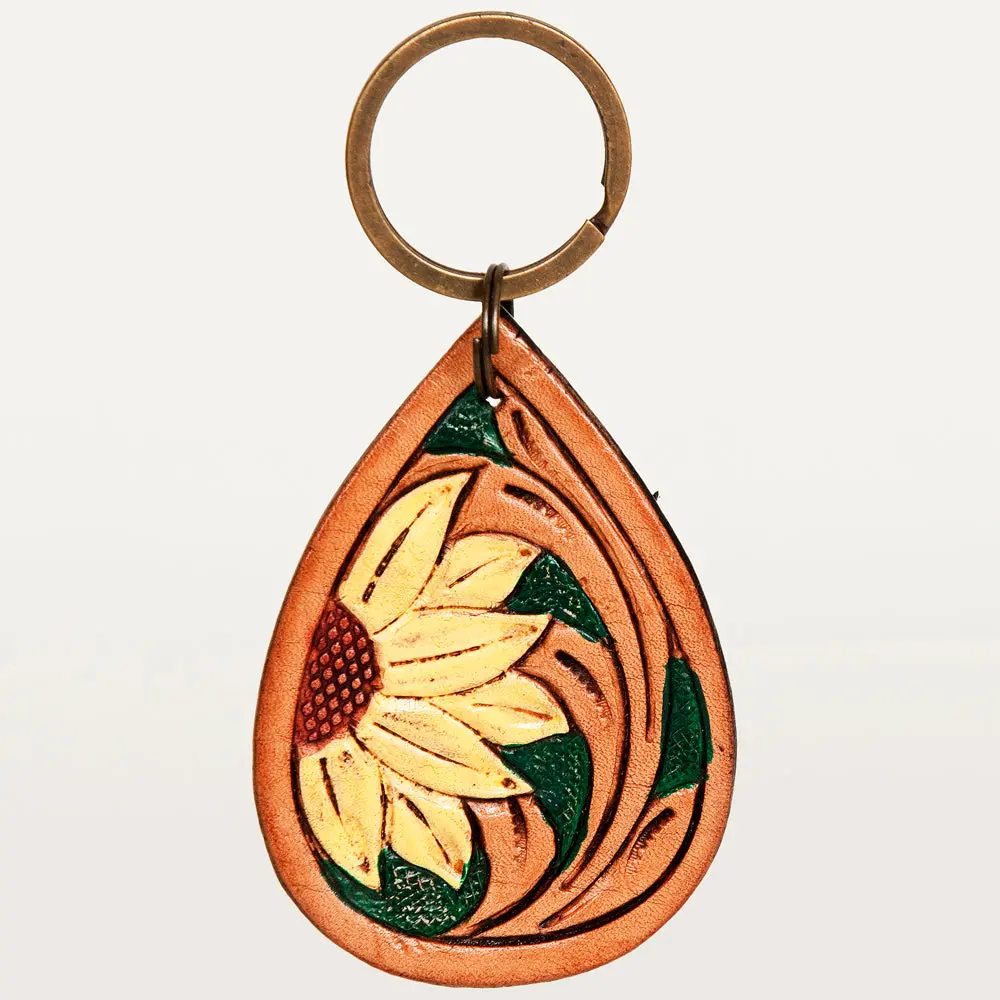 American Darling Adkr206 Hand Tooled Carved Genuine Leather Keyring 1