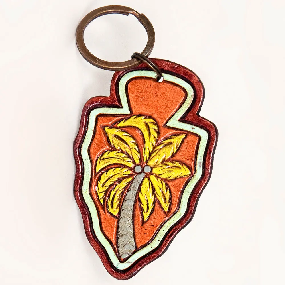 American Darling Adkr208 Hand Tooled Carved Genuine Leather Keyring 1