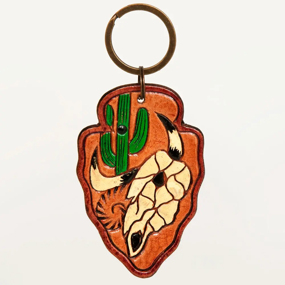 American Darling Adkr209 Hand Tooled Carved Genuine Leather Keyring 1