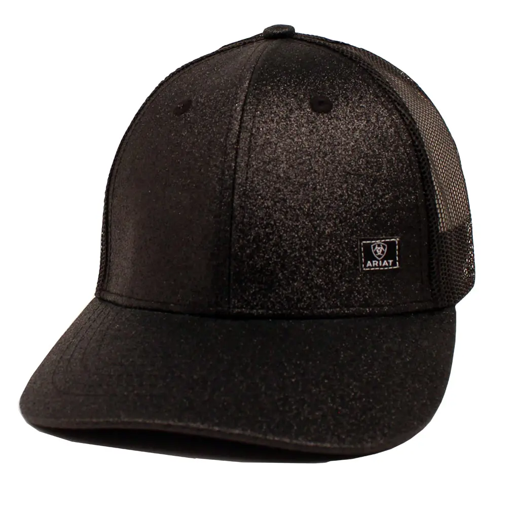 Ariat Offset Logo Glitter Messy Bun Snapback Cap Black 1