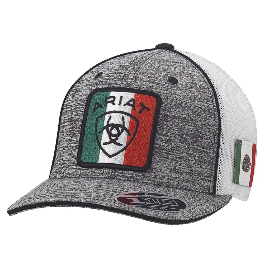 Ariat Western Mens Hat Baseball Cap Mesh Snap Mexican Flag Logo Grey 1