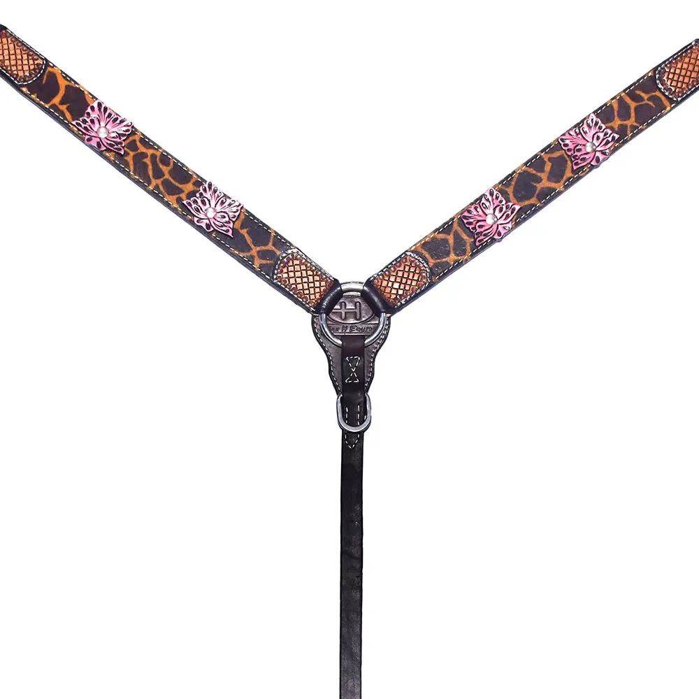 Bar H Equine Premium Hand Tooled Leather Wither Strap Breast Collar Stainless Steel Hardware Brown 1