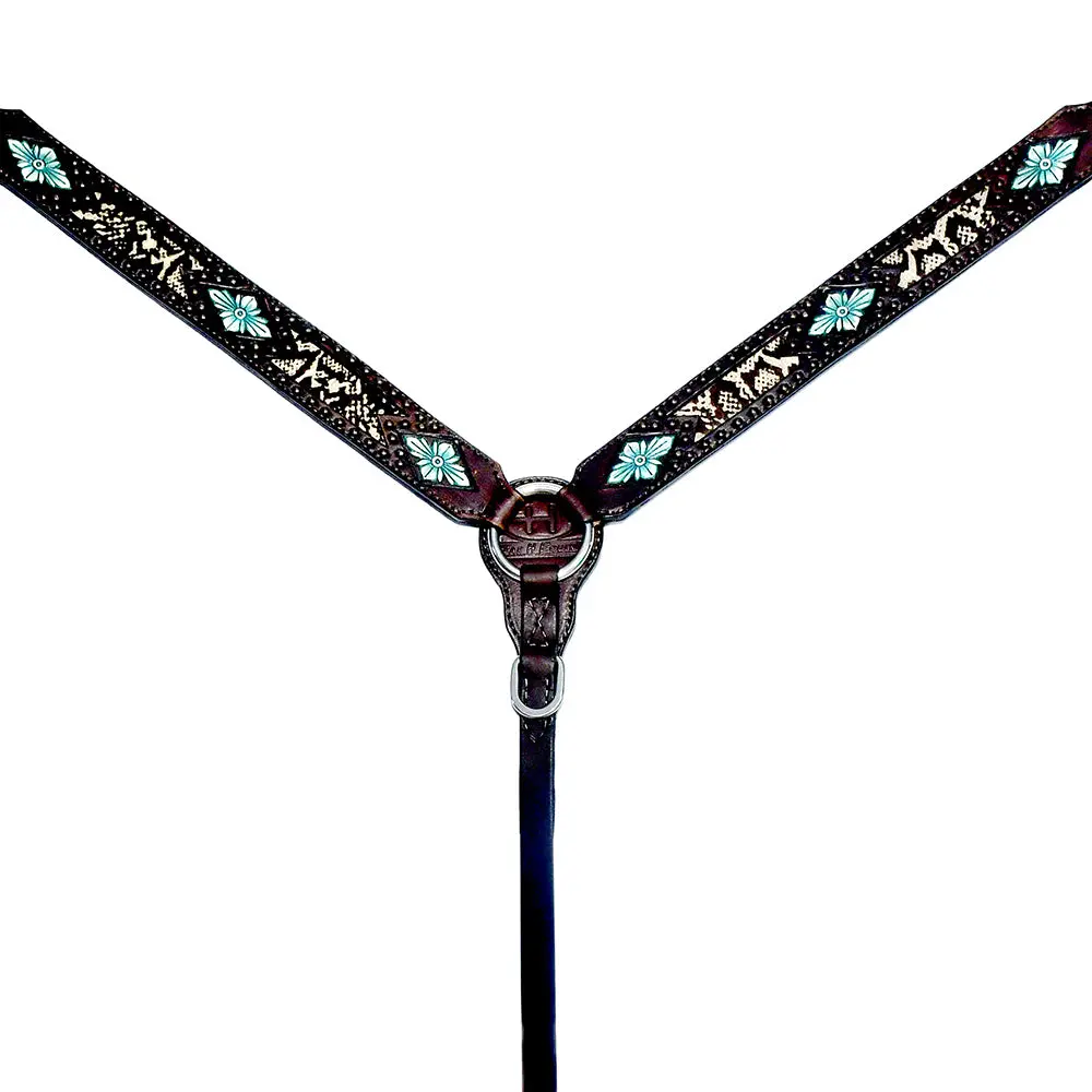 Bar H Equine Western Horse Floral Genuine American Leather Breast Collar Headstall Tack Set 1