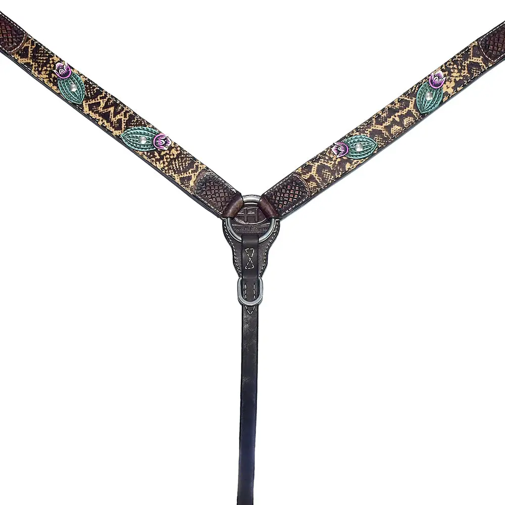 Bar H Equine Premium Hand Tooled Leather Horse Tack Headstall Breast Collar Wither Strap Set 1