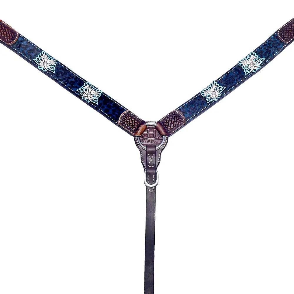 Bar H Equine Genuine Western American Leather Horse Premium Headstall & Breast Collar Set 1