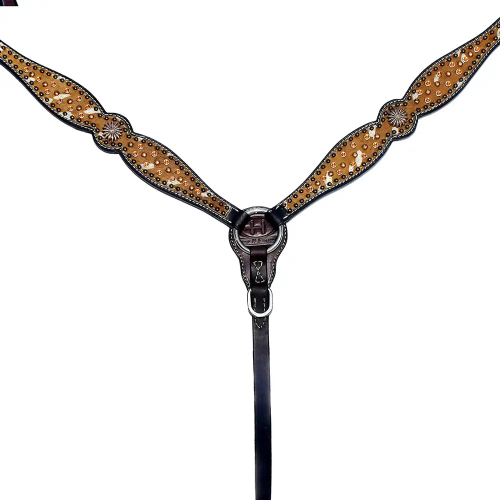 Bar H Equine Western Horse Genuine American Leather Wither Straps Breast Collar Headstall Tack Set 1