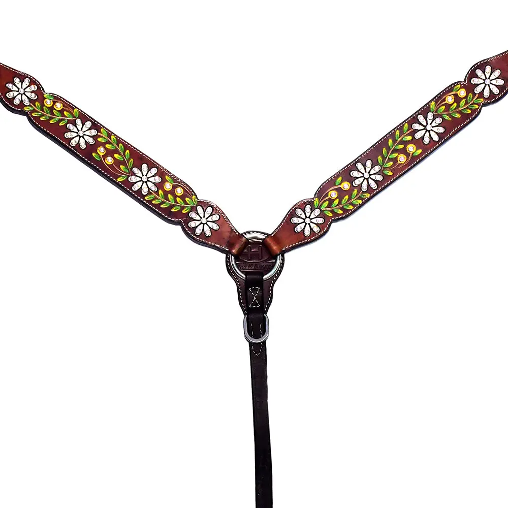 Bar H Equine Genuine Western American Leather Horse Premium Headstall & Breast Collar Set 1