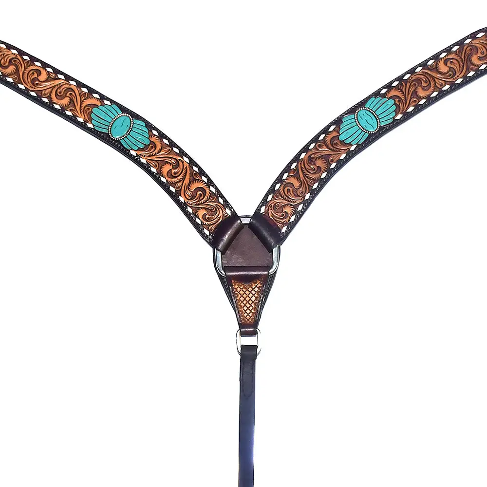 Bar H Equine Genuine Western American Leather Horse Premium Headstall & Breast Collar Set 1