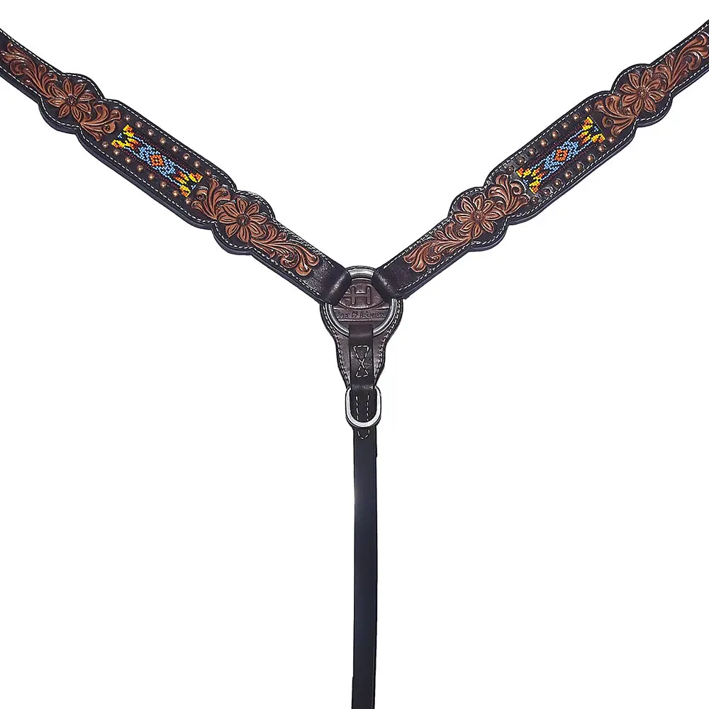 Bar H Equine Genuine Western American Leather Horse Premium Headstall & Breast Collar Set 1
